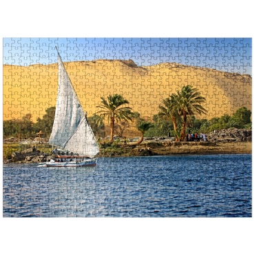 puzzleplate Felucca on the Nile against the mountains of the Libyan Desert, Aswan, Egypt 500 Jigsaw Puzzle