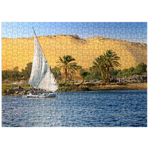 puzzleplate Felucca on the Nile against the mountains of the Libyan Desert, Aswan, Egypt 500 Jigsaw Puzzle