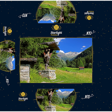 Luis Trenker cross in the Malerwinkel in the Kötschachtal with Bocksteinkogel (2527m) and Tischler group 100 Jigsaw Puzzle box 3D Modell