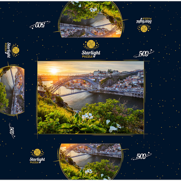 View over the river Douro to the old town Ribeira of Porto 500 Jigsaw Puzzle box 3D Modell
