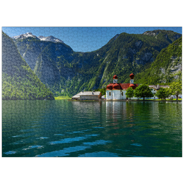 puzzleplate View over the lake to St. Bartholomä 1000 Jigsaw Puzzle