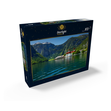 View over the lake to St. Bartholomä 100 Jigsaw Puzzle box view1
