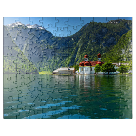 puzzleplate View over the lake to St. Bartholomä 100 Jigsaw Puzzle