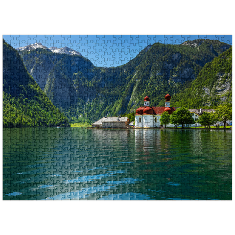 puzzleplate View over the lake to St. Bartholomä 500 Jigsaw Puzzle