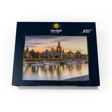 Brühl Terrace on the Elbe with the Church of Our Lady and the Academy of Fine Arts at sunset 1000 Jigsaw Puzzle box view1