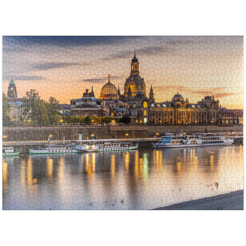 puzzleplate Brühl Terrace on the Elbe with the Church of Our Lady and the Academy of Fine Arts at sunset 1000 Jigsaw Puzzle