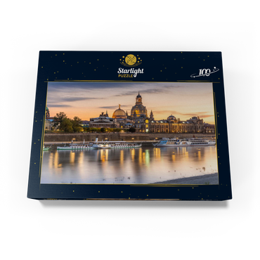 Brühl Terrace on the Elbe with the Church of Our Lady and the Academy of Fine Arts at sunset 100 Jigsaw Puzzle box view1