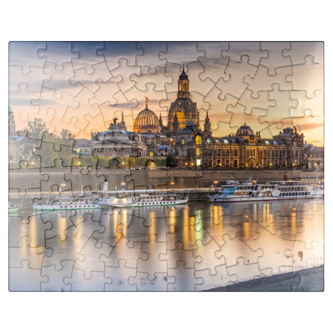 puzzleplate Brühl Terrace on the Elbe with the Church of Our Lady and the Academy of Fine Arts at sunset 100 Jigsaw Puzzle