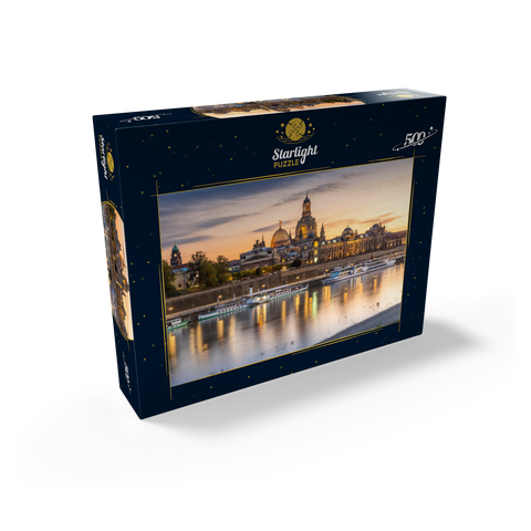 Brühl Terrace on the Elbe with the Church of Our Lady and the Academy of Fine Arts at sunset 500 Jigsaw Puzzle box view1
