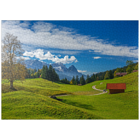 puzzleplate At the mountain inn Gschwandtnerbauer (1020m) against Zugspitzgruppe (2962m), Garmisch-Partenkirchen 1000 Jigsaw Puzzle