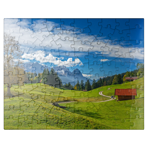 puzzleplate At the mountain inn Gschwandtnerbauer (1020m) against Zugspitzgruppe (2962m), Garmisch-Partenkirchen 100 Jigsaw Puzzle