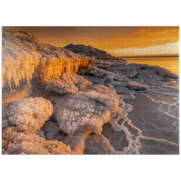 puzzleplate Salt crystals on the shore in the evening light, Dead Sea, Jordan Valley, Jordan 1000 Jigsaw Puzzle