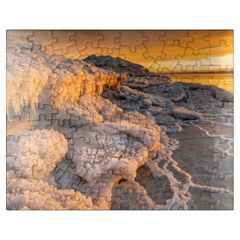 puzzleplate Salt crystals on the shore in the evening light, Dead Sea, Jordan Valley, Jordan 100 Jigsaw Puzzle
