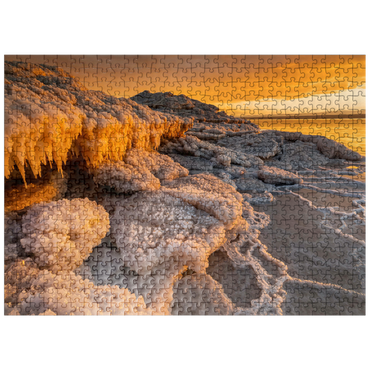puzzleplate Salt crystals on the shore in the evening light, Dead Sea, Jordan Valley, Jordan 500 Jigsaw Puzzle