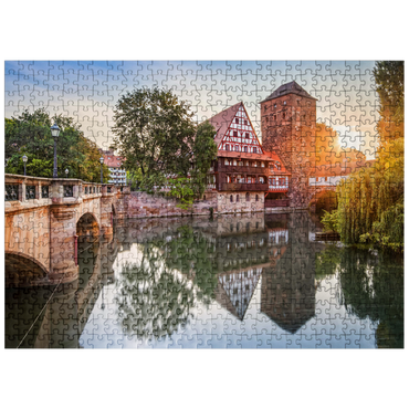 puzzleplate Weinstadel and water tower at the Henkersteg on the Pegnitz, Nuremberg, Middle Franconia, Bavaria, Germany 500 Jigsaw Puzzle