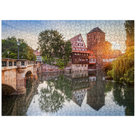 puzzleplate Weinstadel and water tower at the Henkersteg on the Pegnitz, Nuremberg, Middle Franconia, Bavaria, Germany 500 Jigsaw Puzzle