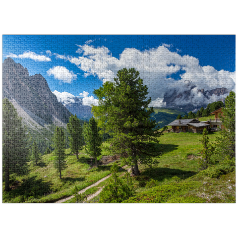 puzzleplate At Col Raiser (2106m) against Sella Group and Sassolungo (3181m), S. Cristina in Val Gardena 1000 Jigsaw Puzzle