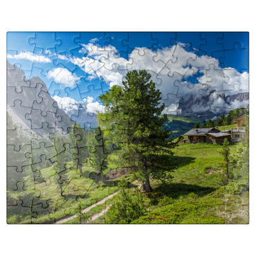 puzzleplate At Col Raiser (2106m) against Sella Group and Sassolungo (3181m), S. Cristina in Val Gardena 100 Jigsaw Puzzle