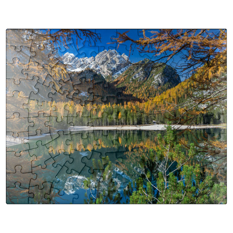 puzzleplate Braies Lake in the Fanes-Sennes-Braies Nature Park, Dolomites 100 Jigsaw Puzzle