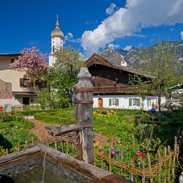 Polznkasparhaus with church St. Martin at Mohrenplatz in Garmisch-Partenkirchen 100 Jigsaw Puzzle 3D Modell