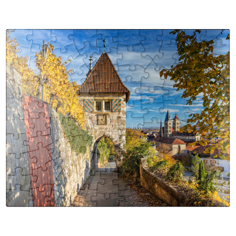 puzzleplate Neckarhaldentor and view to the old town, Esslingen am Neckar 100 Jigsaw Puzzle