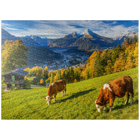 puzzleplate View from the Metzenleitenweg over Berchtesgaden to the Watzmann (2713m) 1000 Jigsaw Puzzle