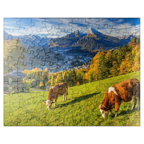 puzzleplate View from the Metzenleitenweg over Berchtesgaden to the Watzmann (2713m) 100 Jigsaw Puzzle