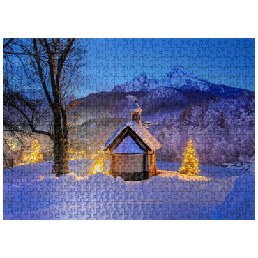 puzzleplate Kirchleitn chapel at Weinfeld with Watzmann (2713m) and Christmas tree 500 Jigsaw Puzzle