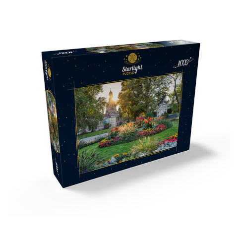 Brühlscher Garten at the eastern end of the Brühl Terrace with view to the Frauenkirche in the evening 1000 Jigsaw Puzzle box view1