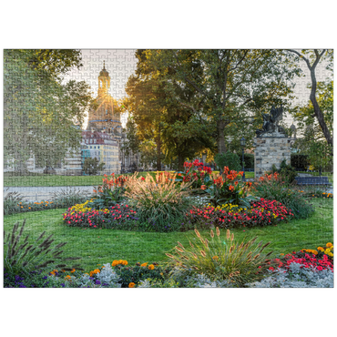 puzzleplate Brühlscher Garten at the eastern end of the Brühl Terrace with view to the Frauenkirche in the evening 1000 Jigsaw Puzzle