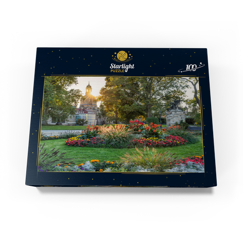 Brühlscher Garten at the eastern end of the Brühl Terrace with view to the Frauenkirche in the evening 100 Jigsaw Puzzle box view1