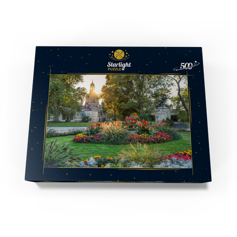 Brühlscher Garten at the eastern end of the Brühl Terrace with view to the Frauenkirche in the evening 500 Jigsaw Puzzle box view1
