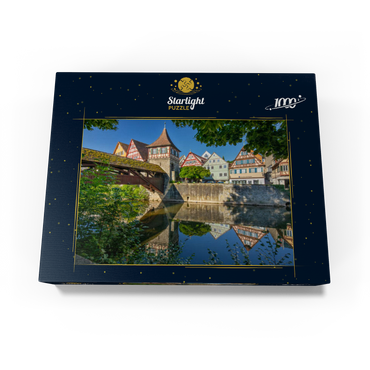 Covered wooden bridge over the Kocher river, Kocher bridge 1000 Jigsaw Puzzle box view1