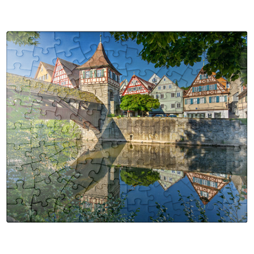puzzleplate Covered wooden bridge over the Kocher river, Kocher bridge 100 Jigsaw Puzzle