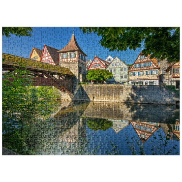 puzzleplate Covered wooden bridge over the Kocher river, Kocher bridge 500 Jigsaw Puzzle
