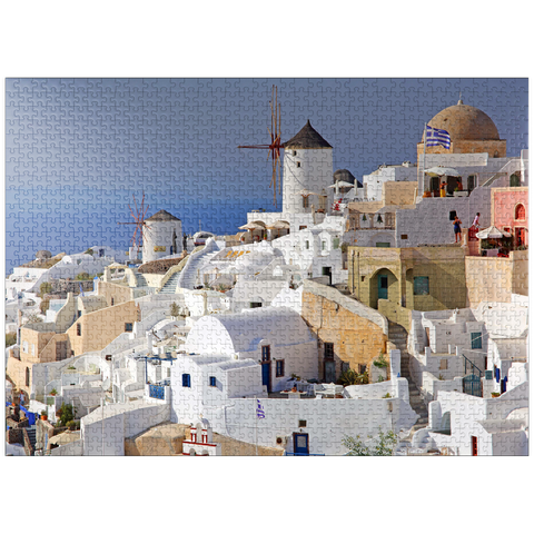 puzzleplate Place with windmills, Oia, Santorini Island, Cyclades, Greece 1000 Jigsaw Puzzle