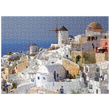 puzzleplate Place with windmills, Oia, Santorini Island, Cyclades, Greece 500 Jigsaw Puzzle