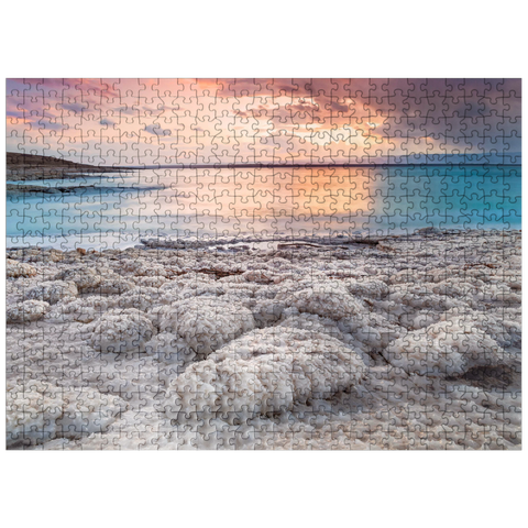 puzzleplate Salt crystals on the shore in the evening light, Dead Sea, Jordan Valley, Jordan 500 Jigsaw Puzzle