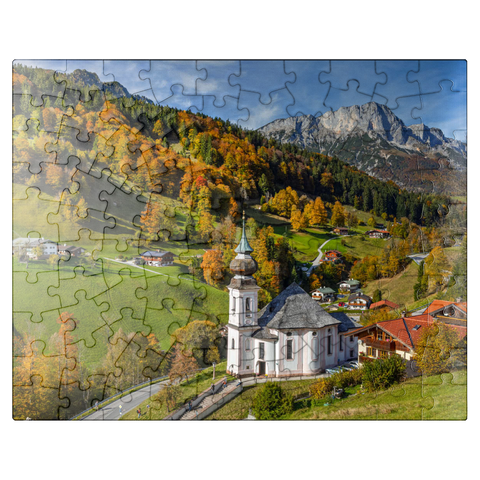 puzzleplate Pilgrimage church Maria Gern near Berchtesgaden against Untersberg (1973m) 100 Jigsaw Puzzle