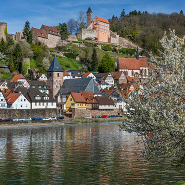 Historic town center with Hirschhorn castle in springtime 1000 Jigsaw Puzzle 3D Modell