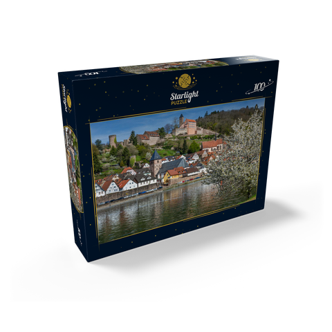 Historic town center with Hirschhorn castle in springtime 100 Jigsaw Puzzle box view1
