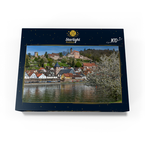Historic town center with Hirschhorn castle in springtime 100 Jigsaw Puzzle box view1