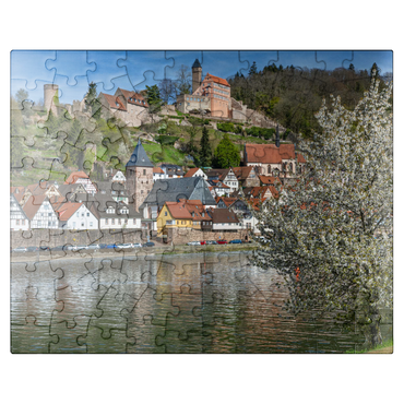 puzzleplate Historic town center with Hirschhorn castle in springtime 100 Jigsaw Puzzle