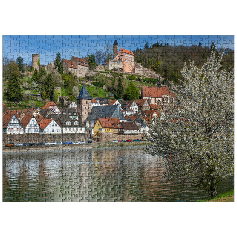 puzzleplate Historic town center with Hirschhorn castle in springtime 500 Jigsaw Puzzle