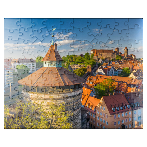 puzzleplate Neutorturm at the city fortification with the Kaiserburg in Nuremberg 100 Jigsaw Puzzle