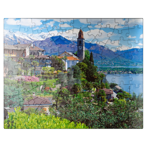 puzzleplate Ronco Sopra Ascona with San Martino Church on Lake Maggiore, Switzerland 100 Jigsaw Puzzle