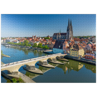 puzzleplate Stone Bridge over the Danube with the Old Town and Regensburg Cathedral of St. Peter 1000 Jigsaw Puzzle