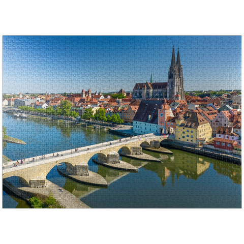 puzzleplate Stone Bridge over the Danube with the Old Town and Regensburg Cathedral of St. Peter 1000 Jigsaw Puzzle