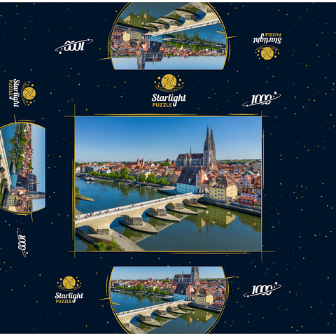 Stone Bridge over the Danube with the Old Town and Regensburg Cathedral of St. Peter 1000 Jigsaw Puzzle box 3D Modell