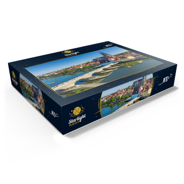 Stone Bridge over the Danube with the Old Town and Regensburg Cathedral of St. Peter 100 Jigsaw Puzzle box view1